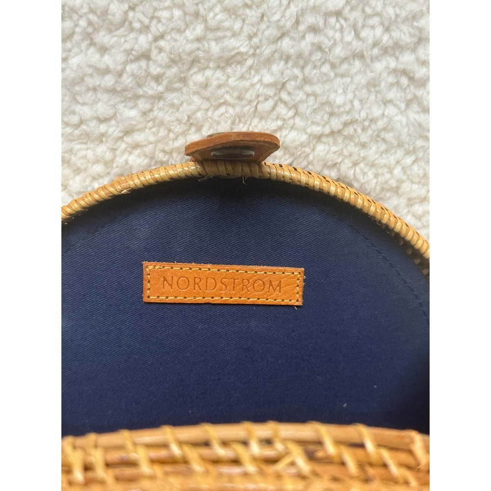 Nordstrom Round Crossbody Bag Brown Woven Rattan Leather Strap Artisanal Summer - Picture 5 of 10
